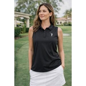 William Murray Womens Medium Golf Sleeveless Polo Shirt Black Embroidered Player